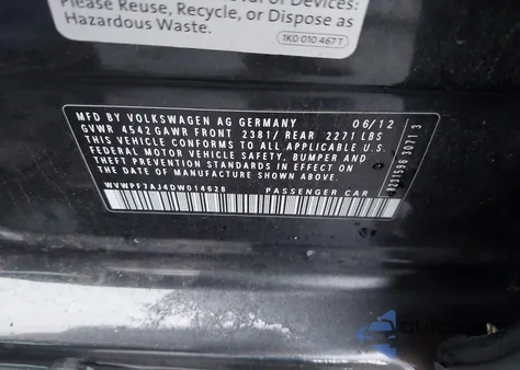 2013 Volkswagen Golf R 4-Door from USA, damaged, VIN WVWPF7AJ4DW014628